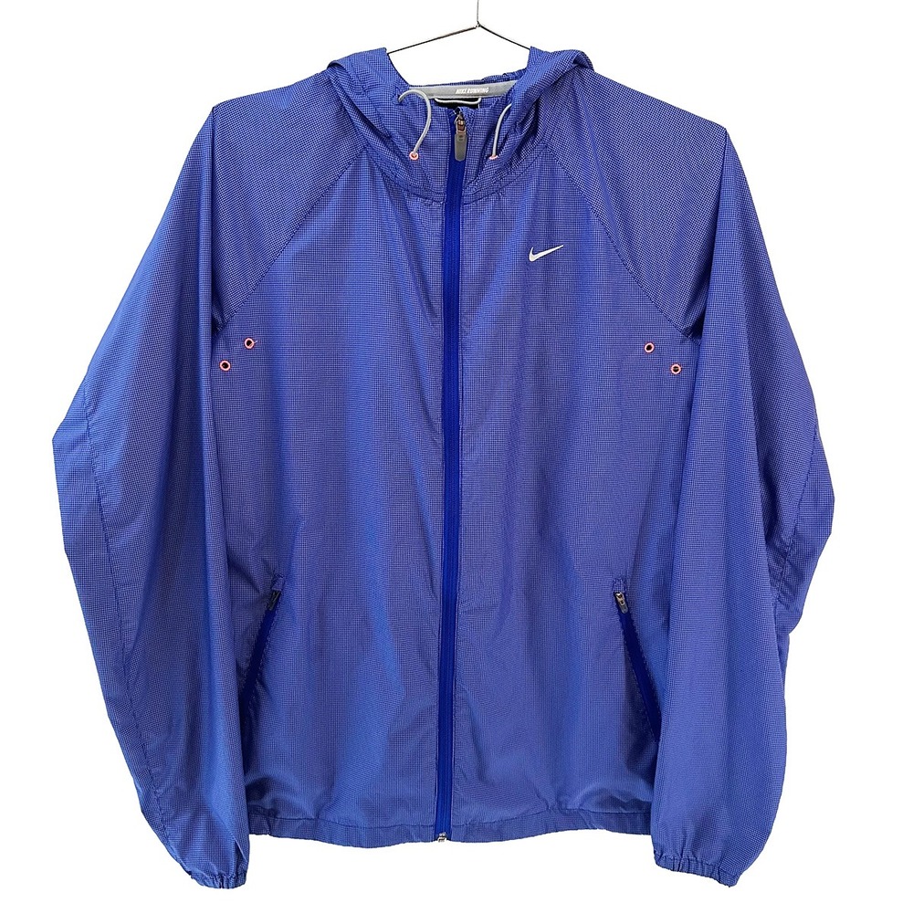 NIKE RUNNING Full Zip Hooded Windbreaker Jacket • Medium • blue‎